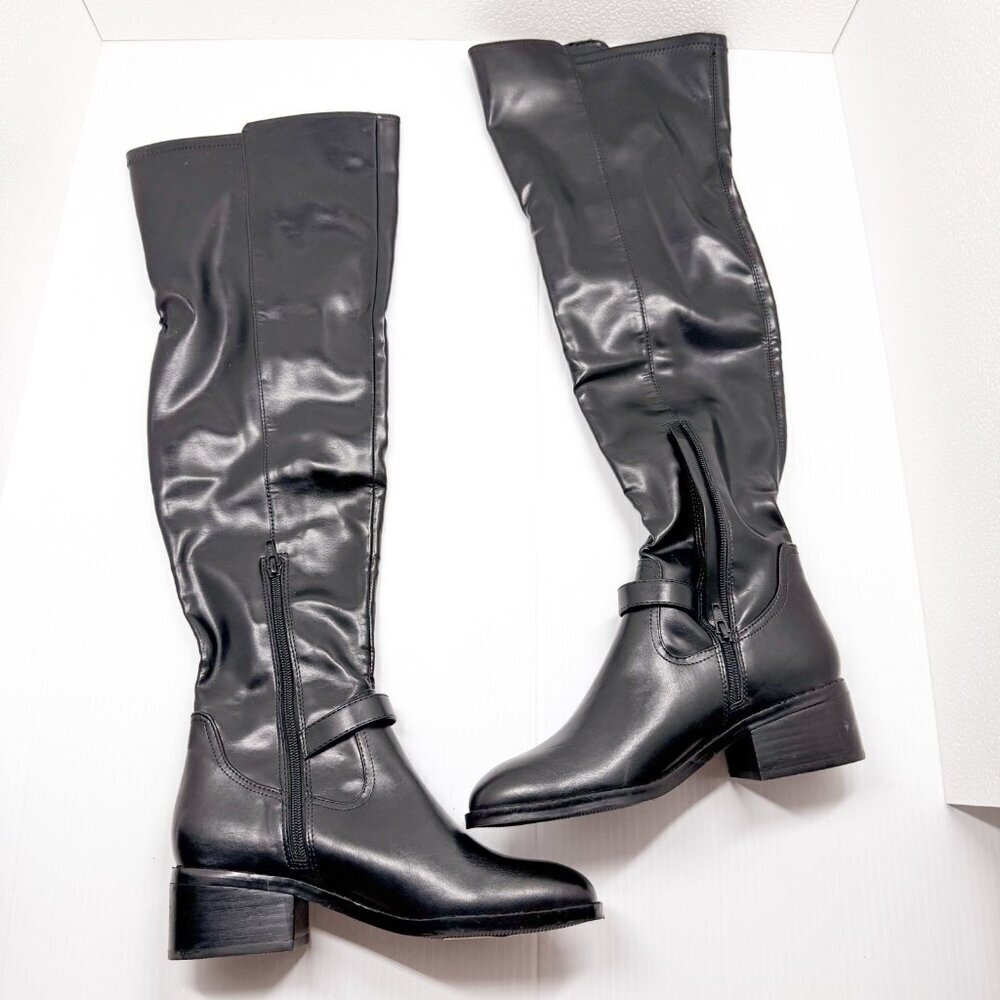 DV Dolce Vita Elyse Black Over The Knee Boots Womens 7.5 Block Heel Riding Style